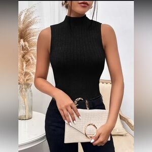 CLOSING SALE •5/$25• SHEIN Black Essnce Mock Neck Ribbed Knit Tank Top